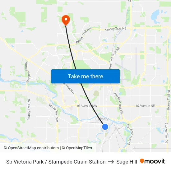 Sb Victoria Park / Stampede Ctrain Station to Sage Hill map