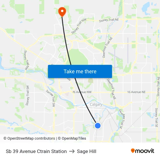 Sb 39 Avenue Ctrain Station to Sage Hill map