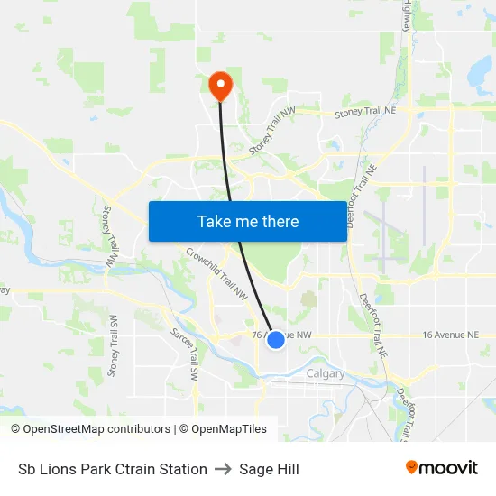 Sb Lions Park Ctrain Station to Sage Hill map
