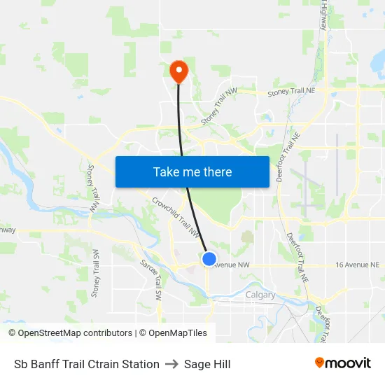 Sb Banff Trail Ctrain Station to Sage Hill map