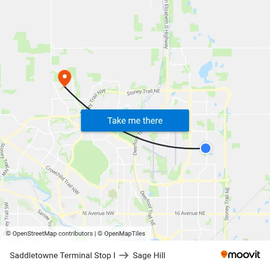Saddletowne Terminal Stop I to Sage Hill map
