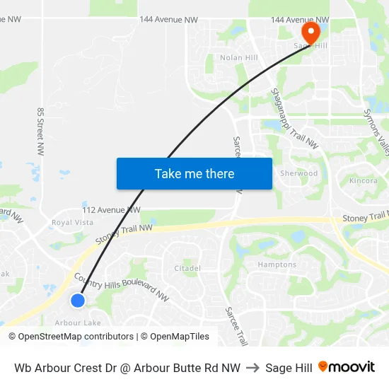 Wb Arbour Crest Dr @ Arbour Butte Rd NW to Sage Hill map