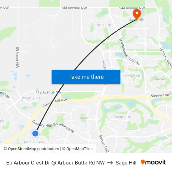 Eb Arbour Crest Dr @ Arbour Butte Rd NW to Sage Hill map