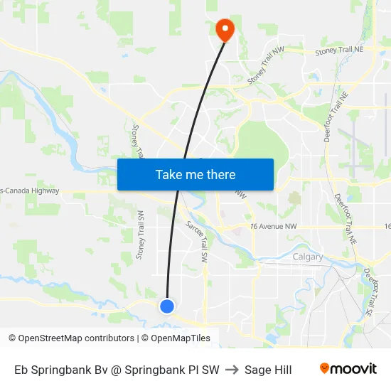 Eb Springbank Bv @ Springbank Pl SW to Sage Hill map
