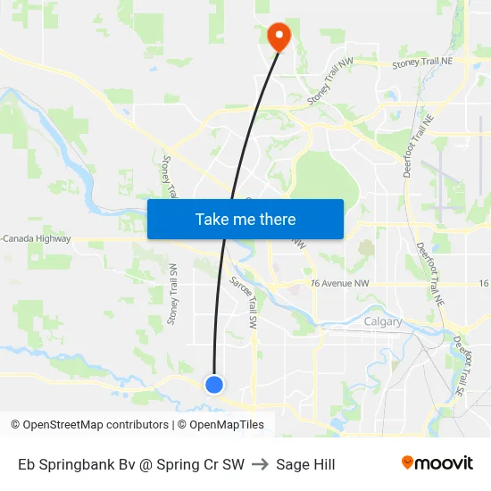 Eb Springbank Bv @ Spring Cr SW to Sage Hill map