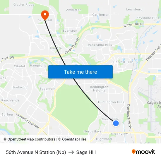 56th Avenue N Station (Nb) to Sage Hill map