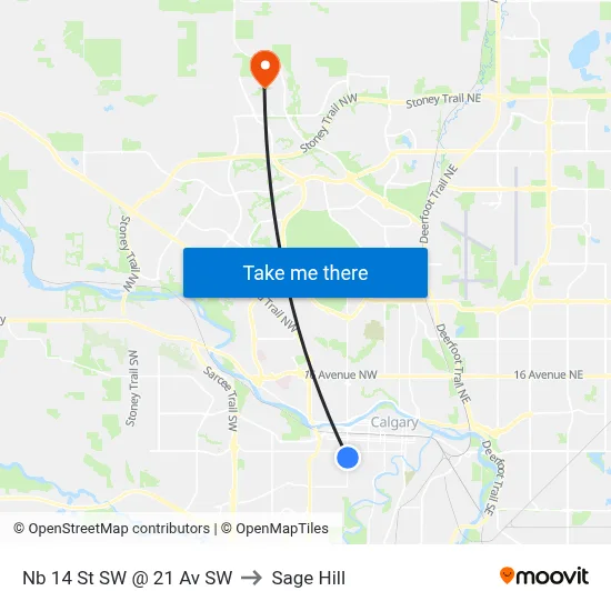 Nb 14 St SW @ 21 Av SW to Sage Hill map