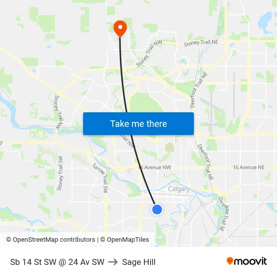 Sb 14 St SW @ 24 Av SW to Sage Hill map
