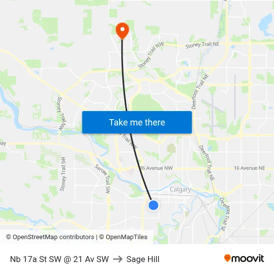 Nb 17a St SW @ 21 Av SW to Sage Hill map