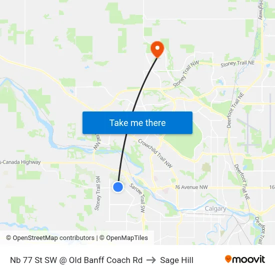 Nb 77 St SW @ Old Banff Coach Rd to Sage Hill map