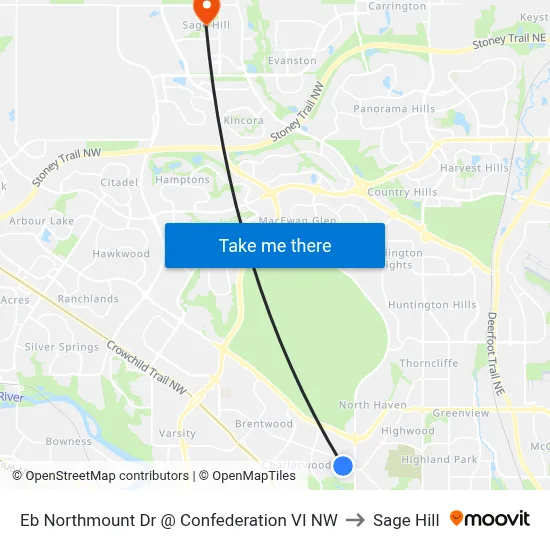 Eb Northmount  Dr @ Confederation VI NW to Sage Hill map