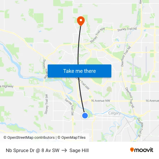 Nb Spruce Dr @ 8 Av SW to Sage Hill map