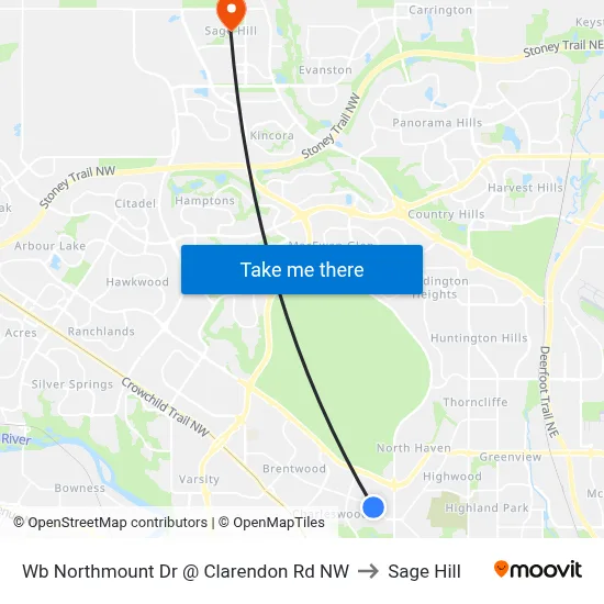 Wb Northmount Dr @ Clarendon Rd NW to Sage Hill map