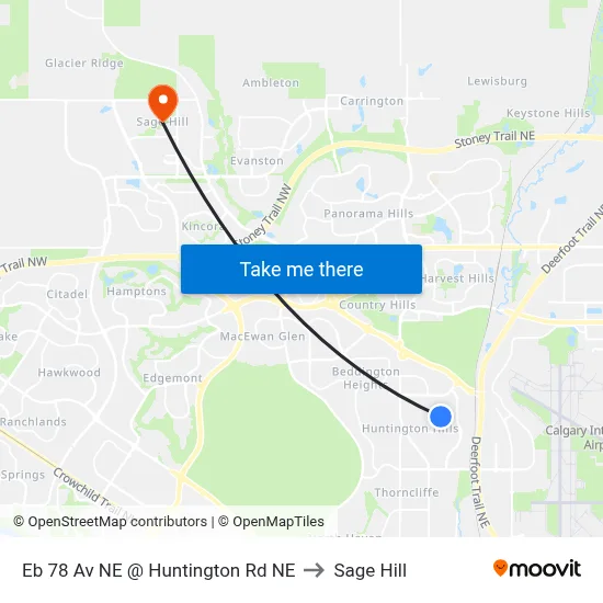 Eb 78 Av NE @ Huntington Rd NE to Sage Hill map