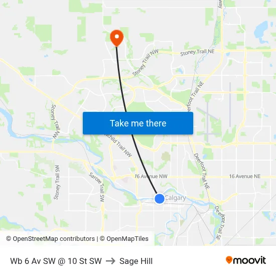 Wb 6 Av SW @ 10 St SW to Sage Hill map