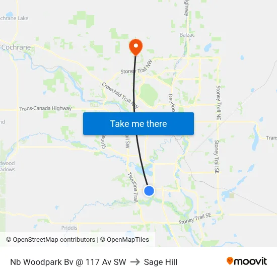 Nb Woodpark Bv @ 117 Av SW to Sage Hill map