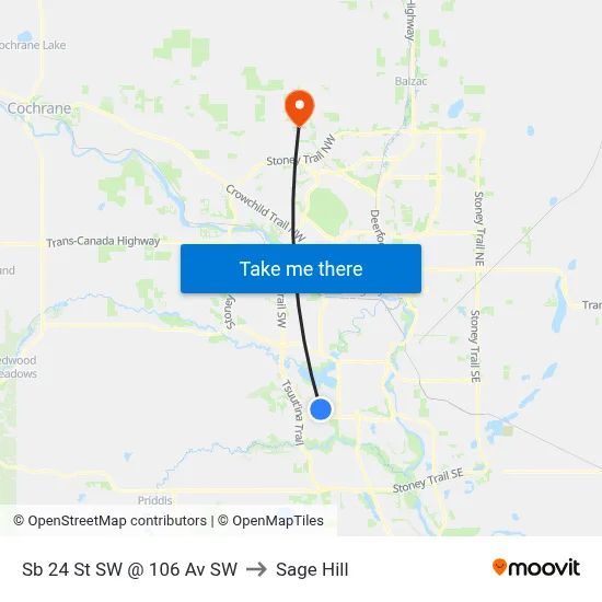 Sb 24 St SW @ 106 Av SW to Sage Hill map