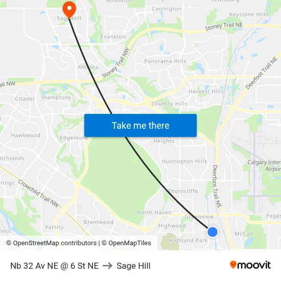 Nb 32 Av NE @ 6 St NE to Sage Hill map