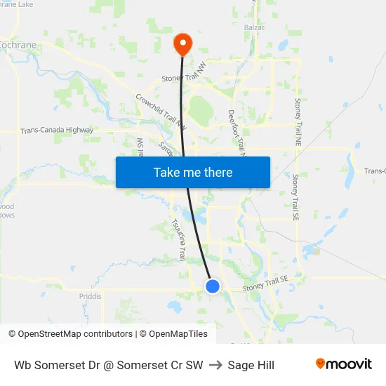Wb Somerset Dr @ Somerset Cr SW to Sage Hill map