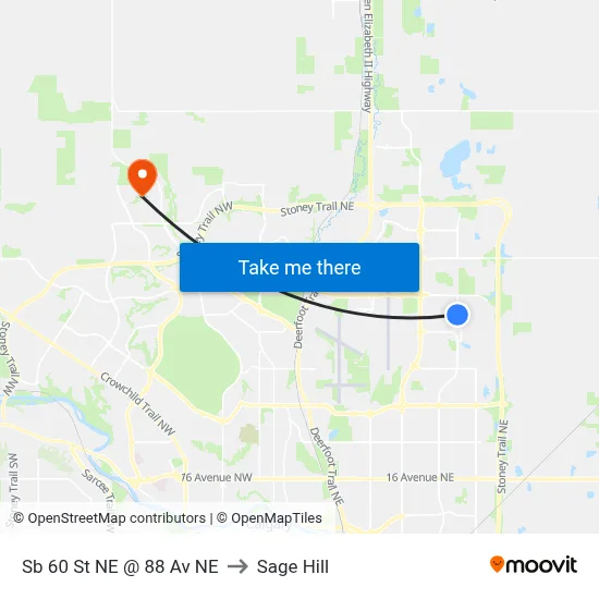 Sb 60 St NE @ 88 Av NE to Sage Hill map