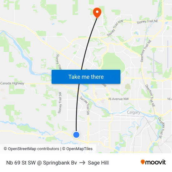 Nb 69 St SW @ Springbank Bv to Sage Hill map