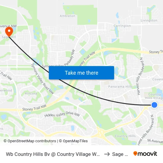 Wb Country Hills Bv @ Country Village Wy NE to Sage Hill map