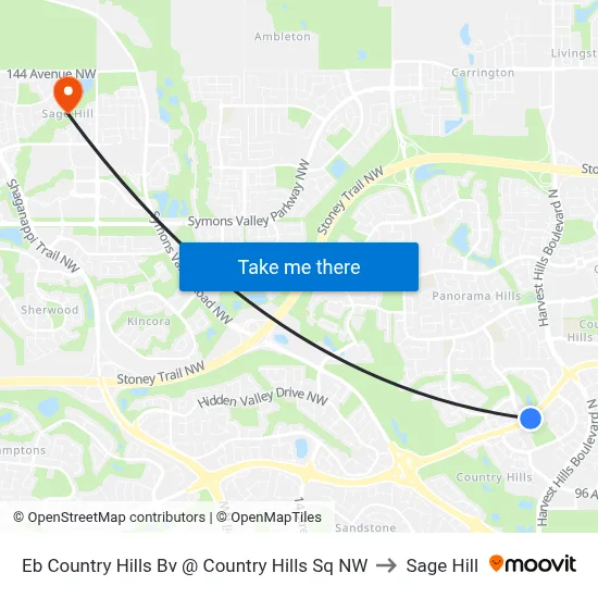 Eb Country Hills Bv @ Country Hills Sq NW to Sage Hill map