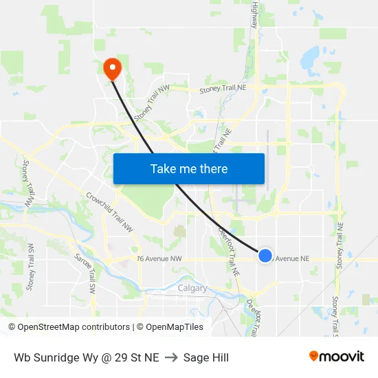 Wb Sunridge Wy @ 29 St NE to Sage Hill map