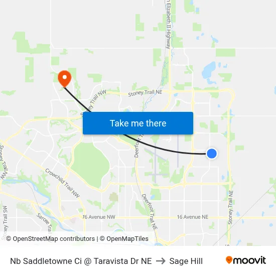 Nb Saddletowne Ci @ Taravista Dr NE to Sage Hill map