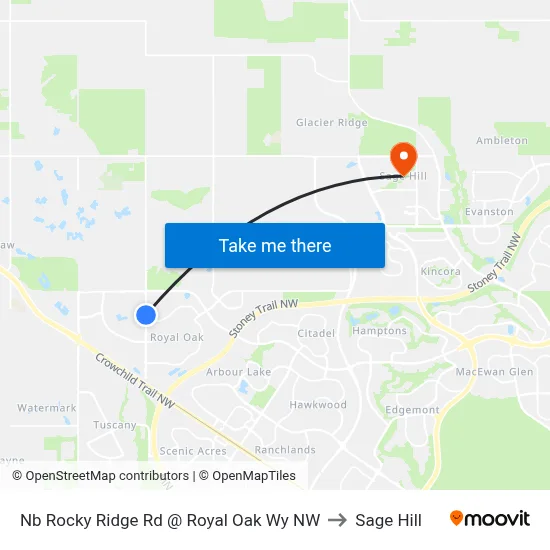 Nb Rocky Ridge Rd @ Royal Oak Wy NW to Sage Hill map
