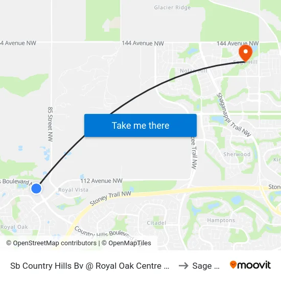 Sb Country Hills Bv @ Royal Oak Centre NW to Sage Hill map