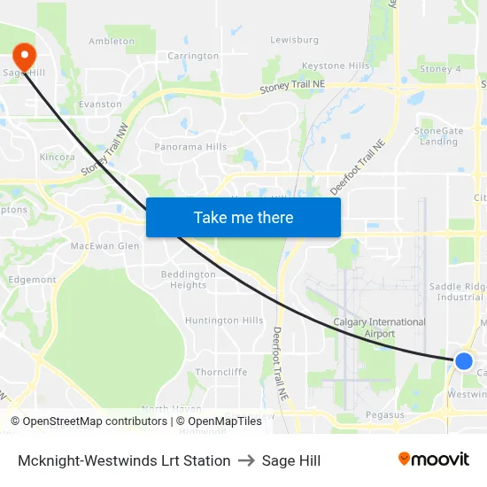 Mcknight-Westwinds Lrt Station to Sage Hill map