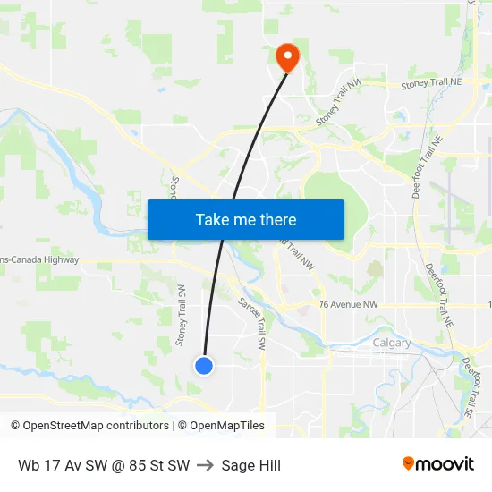 Wb 17 Av SW @ 85 St SW to Sage Hill map