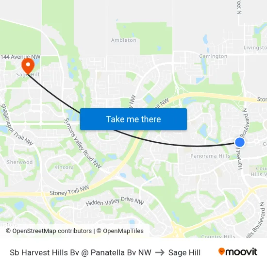 Sb Harvest Hills Bv @ Panatella Bv NW to Sage Hill map
