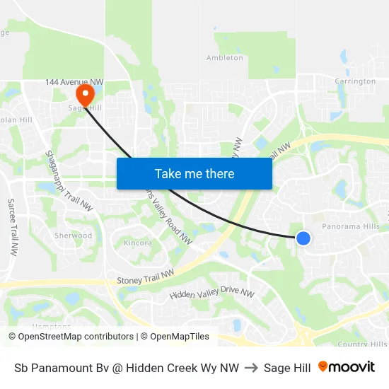 Sb Panamount Bv @ Hidden Creek Wy NW to Sage Hill map