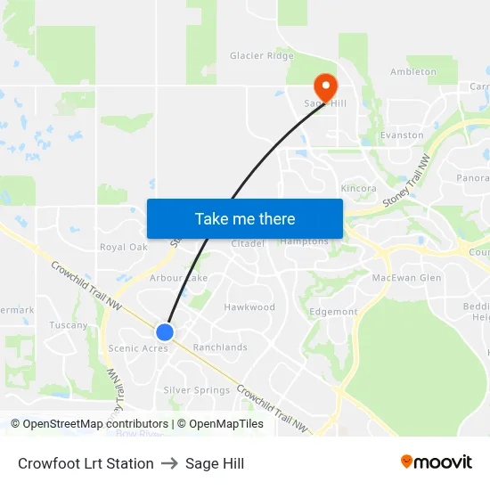 Crowfoot Lrt Station to Sage Hill map
