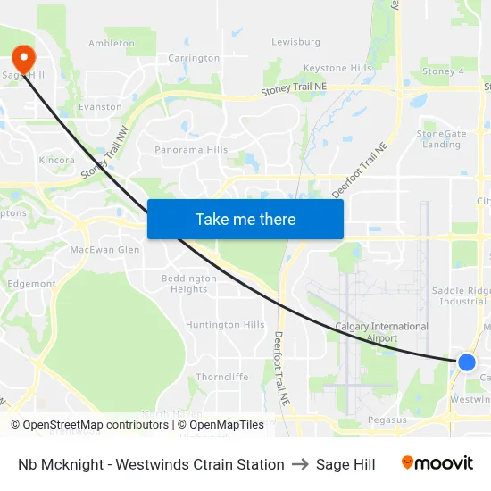 Nb Mcknight - Westwinds Ctrain Station to Sage Hill map