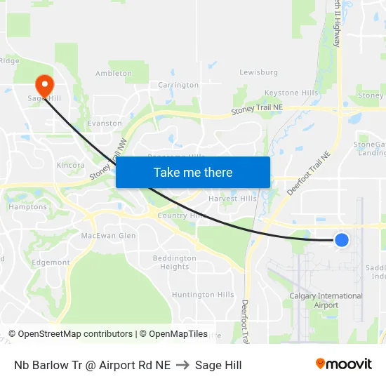 Nb Barlow Tr @ Airport Rd NE to Sage Hill map