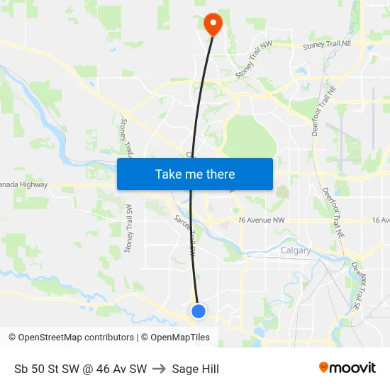 Sb 50 St SW @ 46 Av SW to Sage Hill map