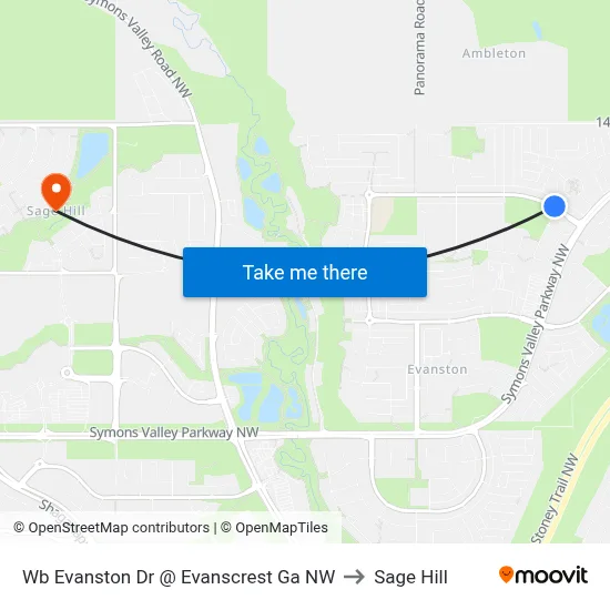 Wb Evanston Dr @ Evanscrest Ga NW to Sage Hill map