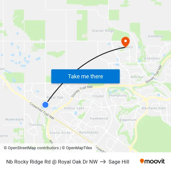 Nb Rocky Ridge Rd @ Royal Oak Dr NW to Sage Hill map