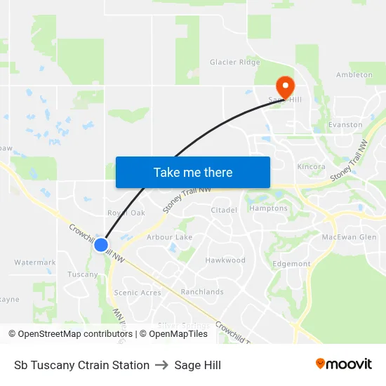 Sb Tuscany Ctrain Station to Sage Hill map