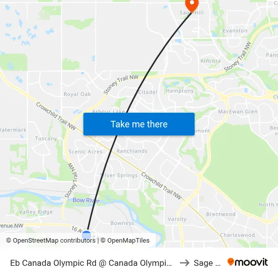 Eb Canada Olympic Rd @ Canada Olympic Ga SW to Sage Hill map