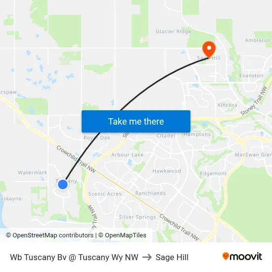 Wb Tuscany Bv @ Tuscany Wy NW to Sage Hill map