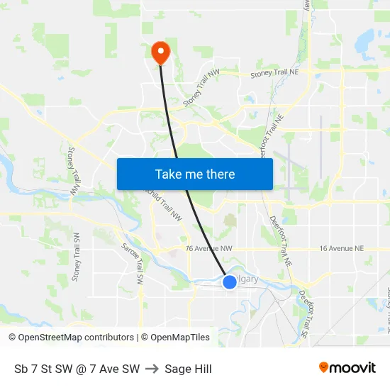 Sb 7 St SW @ 7 Ave SW to Sage Hill map