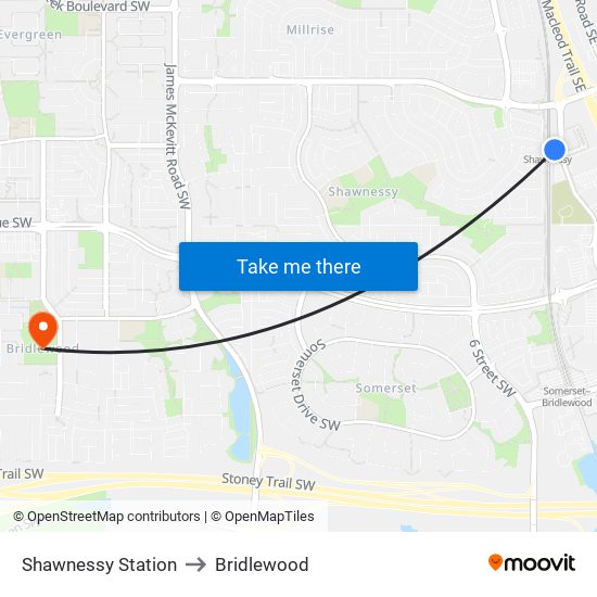 Shawnessy Station to Bridlewood map