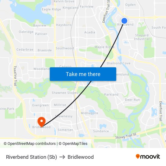 Riverbend Station (Sb) to Bridlewood map