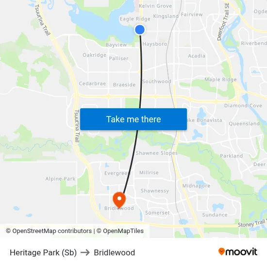 Heritage Park (Sb) to Bridlewood map