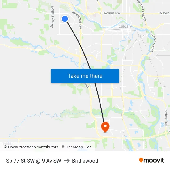Sb 77 St SW @ 9 Av SW to Bridlewood map