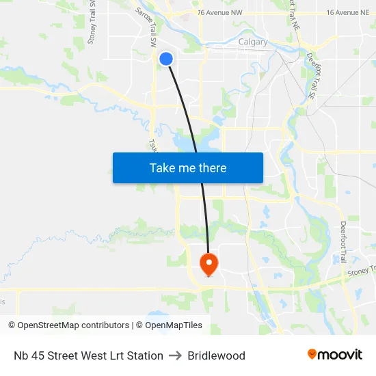 Nb 45 Street West Lrt Station to Bridlewood map